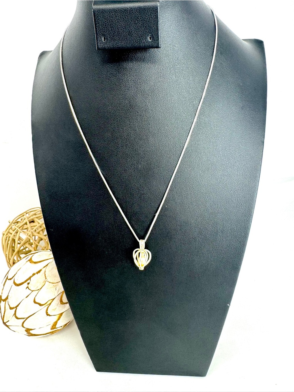 Vintage Sterling Silver "Wish Pearl" Heart Cage Pendant Necklace